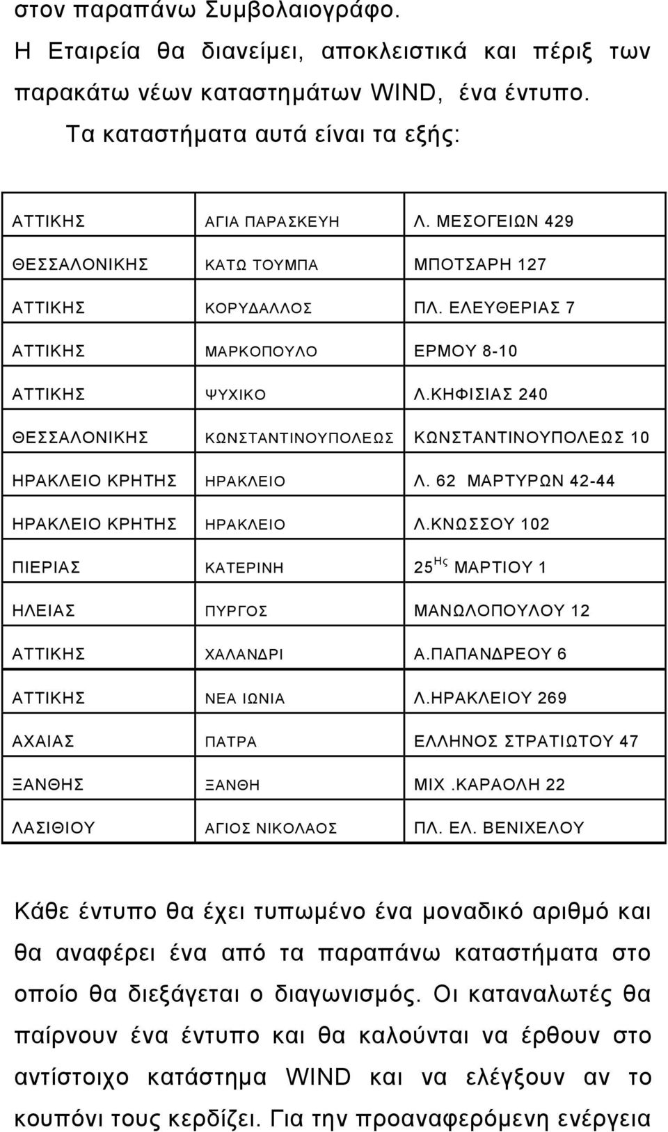 ΚΗΦΙΣΙΑΣ 240 ΘΕΣΣΑΛΟΝΙΚΗΣ ΚΩΝΣΤΑΝΤΙΝΟΥΠΟΛΕΩΣ ΚΩΝΣΤΑΝΤΙΝΟΥΠΟΛΕΩΣ 10 ΗΡΑΚΛΕΙΟ ΚΡΗΤΗΣ ΗΡΑΚΛΕΙΟ Λ. 62 ΜΑΡΤΥΡΩΝ 42-44 ΗΡΑΚΛΕΙΟ ΚΡΗΤΗΣ ΗΡΑΚΛΕΙΟ Λ.