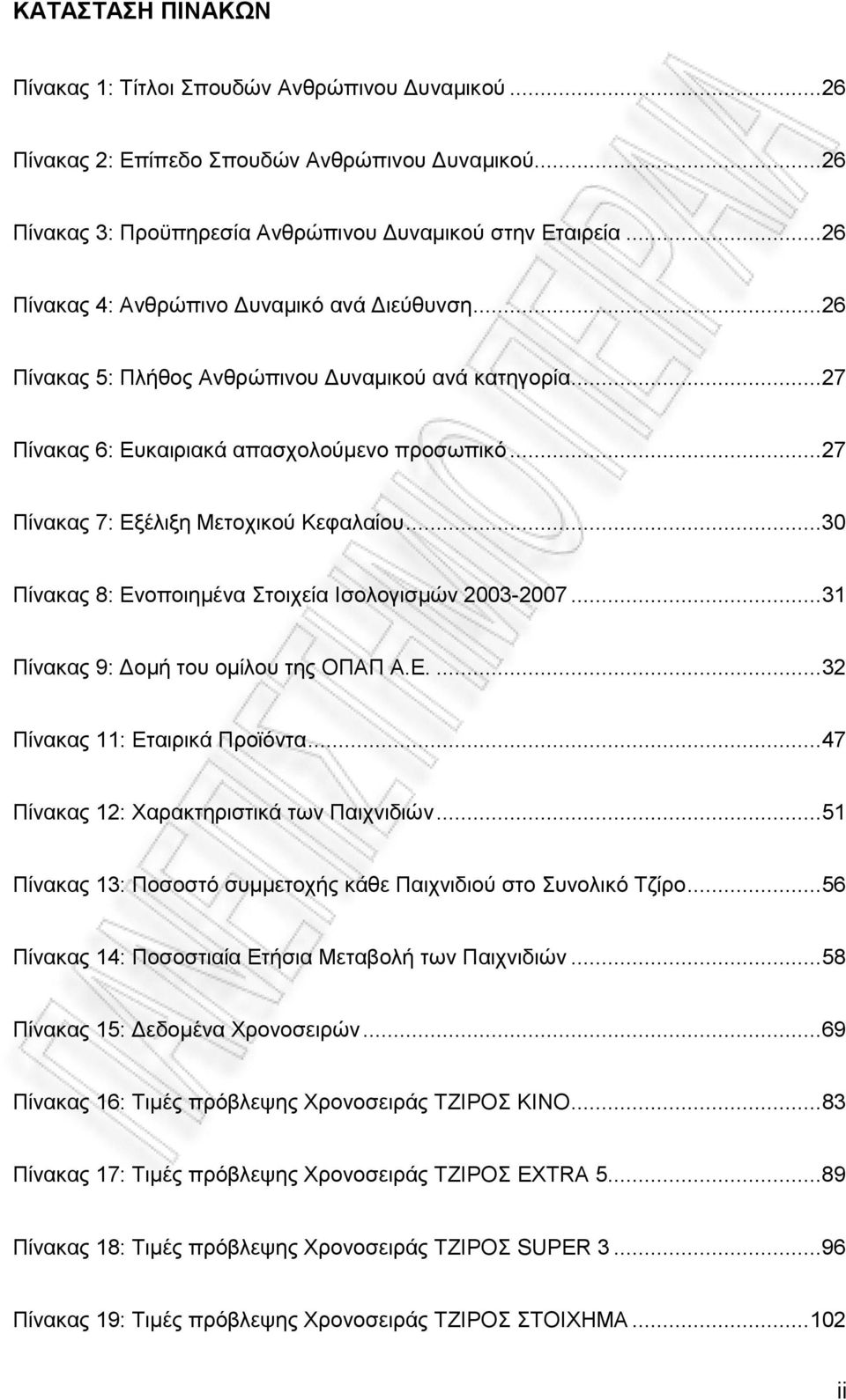 ..30 Πίλαθαο 8: Δλνπνηεκέλα ηνηρεία Ηζνινγηζκψλ 2003-2007...31 Πίλαθαο 9: Γνκή ηνπ νκίινπ ηεο ΟΠΑΠ Α.Δ....32 Πίλαθαο 11: Δηαηξηθά Πξντφληα...47 Πίλαθαο 12: Υαξαθηεξηζηηθά ησλ Παηρληδηψλ.