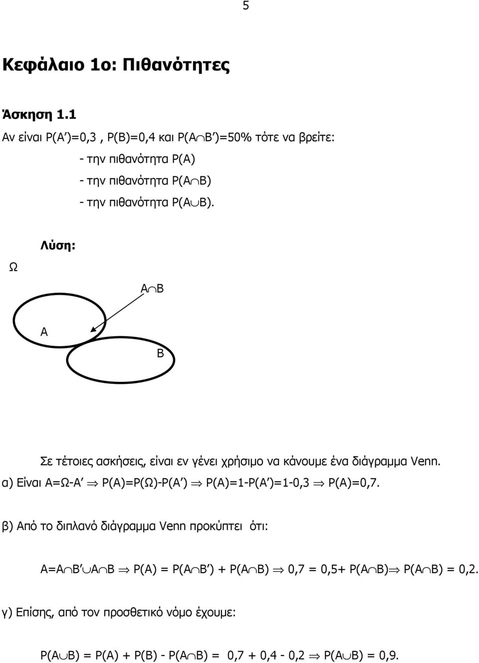 B). Ω A B A B Σε τέτοιες ασκήσεις, είναι εν γένει χρήσιµο να κάνουµε ένα διάγραµµα Venn.