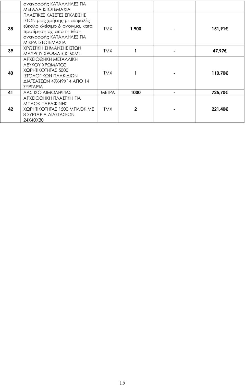 900-151,91 αναγραφής ΚΑΤΑΛΛΗΛΕΣ ΓΙΑ ΜΙΚΡΑ ΙΣΤΟΤΕΜΑΧΙΑ 39 ΧΡΩΣΤΙΚΗ ΣΗΜΑΝΣΗΣ ΙΣΤΩΝ ΜΑΥΡΟΥ ΧΡΩΜΑΤΟΣ 60ML ΤΜΧ 1-47,97 40 ΑΡΧΕΙΟΘΗΚΗ ΜΕΤΑΛΛΙΚΗ