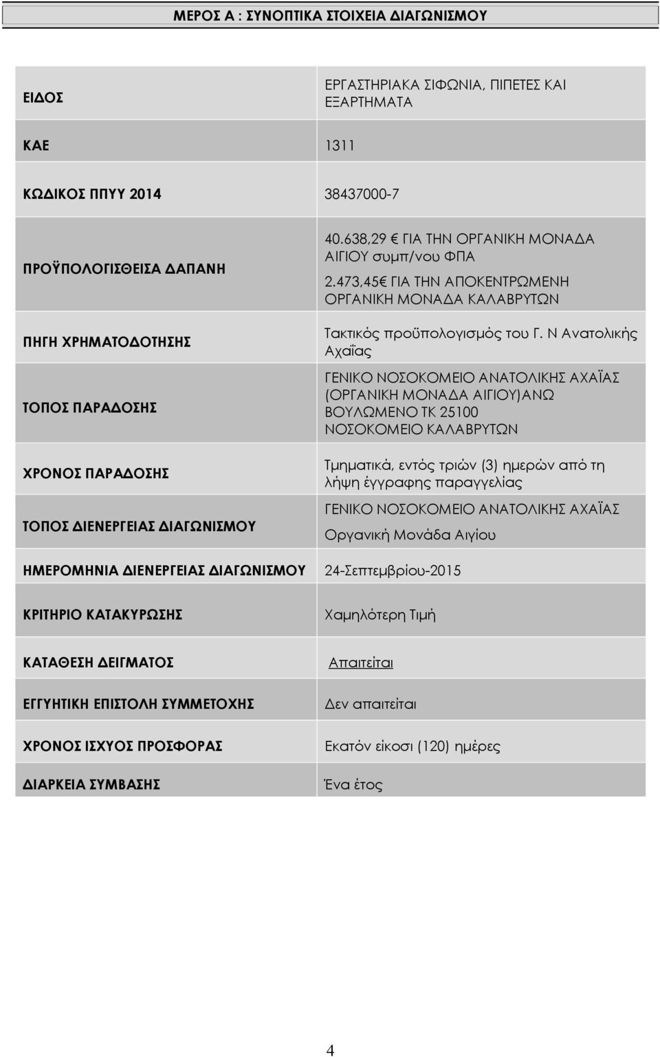 473,45 ΓΙΑ ΤΗΝ ΑΠΟΚΕΝΤΡΩΜΕΝΗ ΟΡΓΑΝΙΚΗ ΜΟΝΑΔΑ ΚΑΛΑΒΡΥΤΩΝ Τακτικός προϋπολογισμός του Γ.