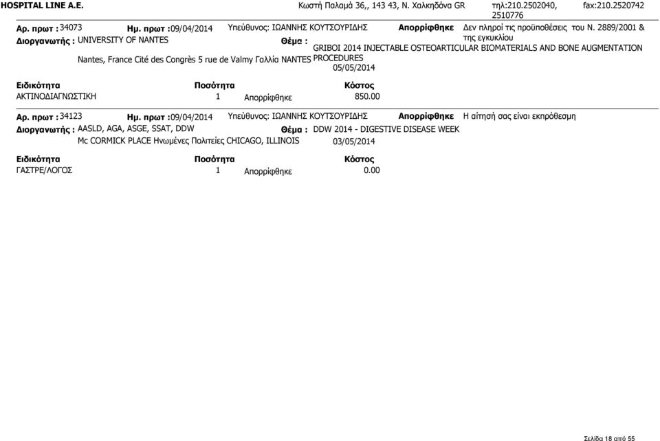 2889/2001 & Διοργανωτής : UNIVERSITY OF NANTES της εγκυκλίου GRIBOI 2014 INJECTABLE OSTEOARTICULAR BIOMATERIALS AND BONE AUGMENTATION Nantes, France Cité des Congrès 5 rue de Valmy Γαλλία