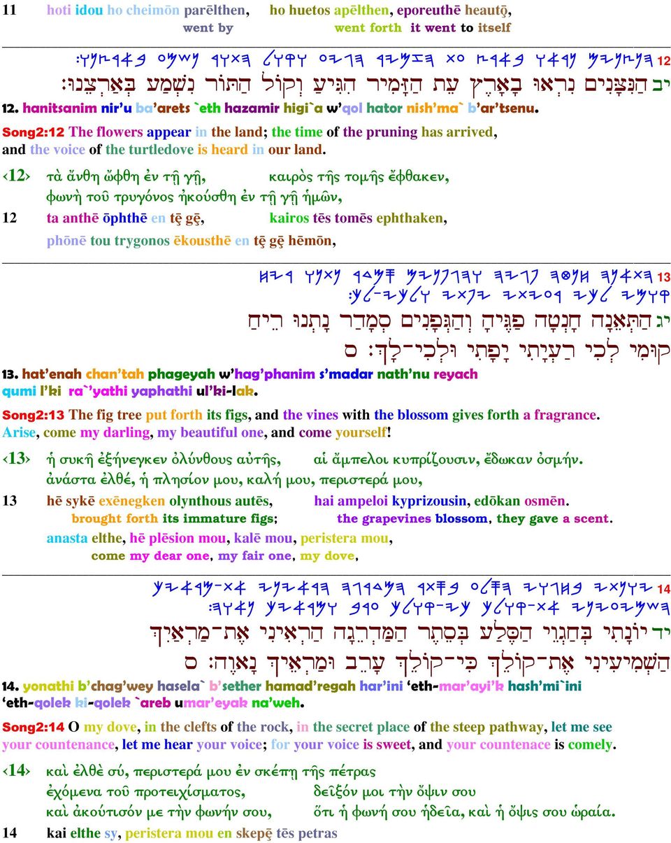 Song2:12 The flowers appear in the land; the time of the pruning has arrived, and the voice of the turtledove is heard in our land.