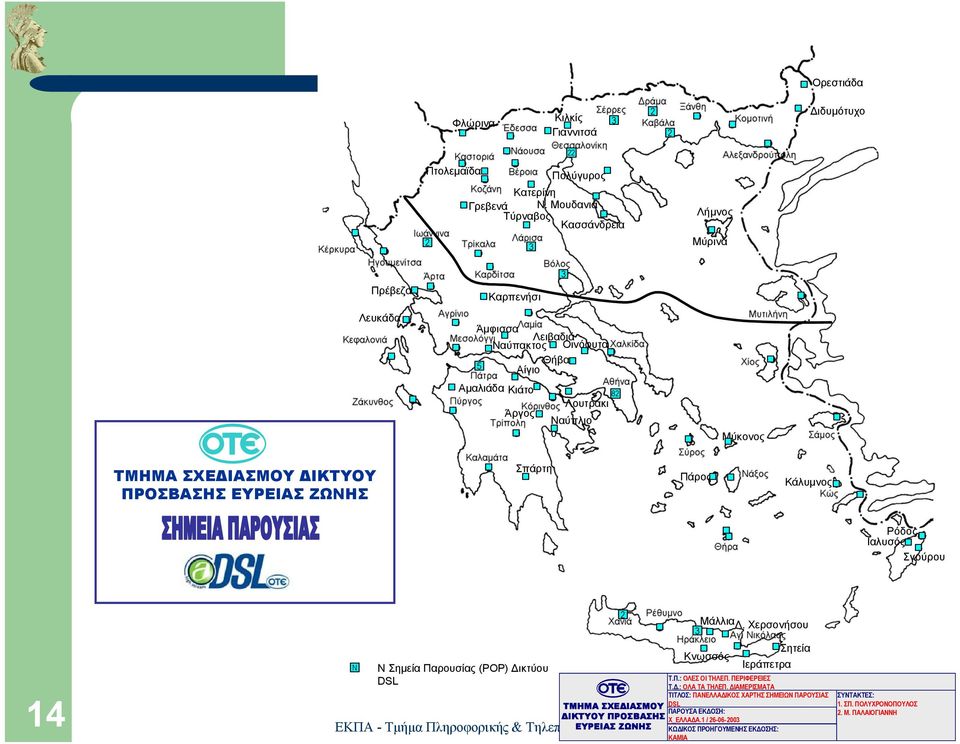 ΙΑΣΜΟΥ ΙΚΤΥΟΥ ΠΡΟΣΒΑΣΗΣ ΕΥΡΕΙΑΣ ΖΩΝΗΣ Σπάρτη Πάρος Κάλυµνος Ρόδος Ιαλυσός Σγούρου 14 N N Σηµεία Παρουσίας (POP) ικτύου DSL 2 Μάλλια Λ. Χερσονήσου 3 Κνωσσός Ιεράπετρα Σητεία Τ.Π.: ΟΛΕΣ ΟΙ ΤΗΛΕΠ.
