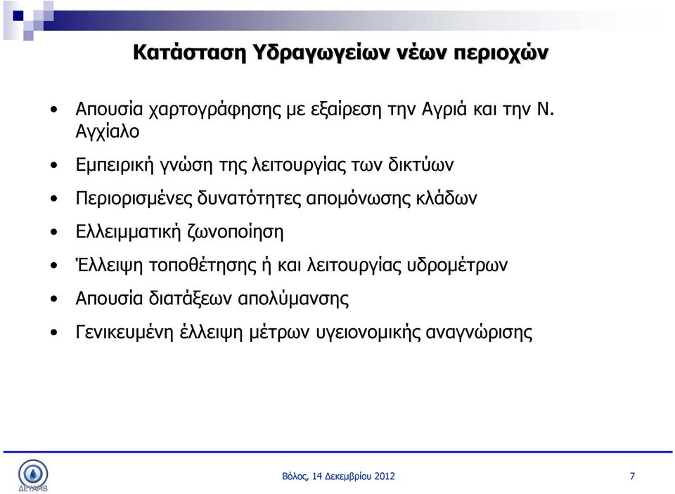 Αγχίαλο Εμπειρική γνώση της λειτουργίας των δικτύων Περιορισμένες δυνατότητες