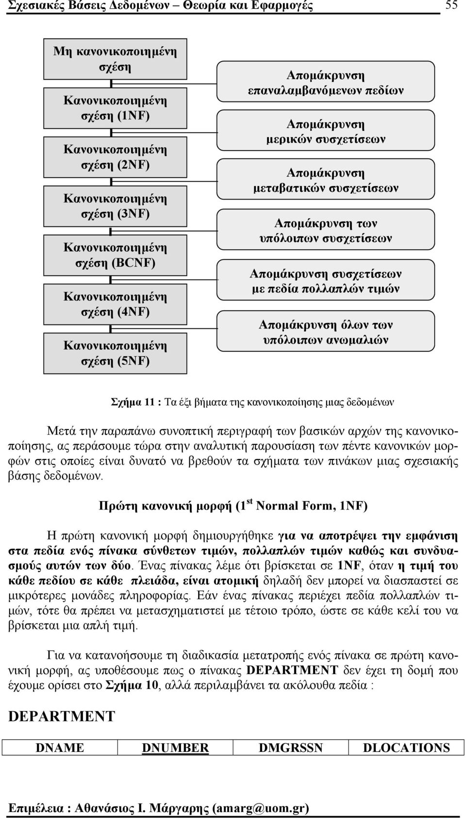 συσχετίσεων Αποµάκρυνση συσχετίσεων µε πεδία πολλαπλών τιµών Αποµάκρυνση όλων των υπόλοιπων ανωµαλιών Σχήµα 11 : Τα έξι βήµατα της κανονικοποίησης µιας δεδοµένων Μετά την παραπάνω συνοπτική περιγραφή