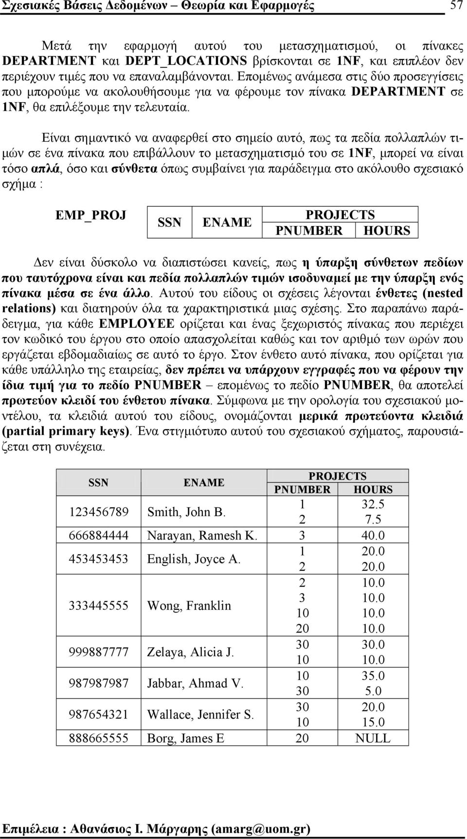 Είναι σηµαντικό να αναφερθεί στο σηµείο αυτό, πως τα πεδία πολλαπλών τι- µών σε ένα πίνακα που επιβάλλουν το µετασχηµατισµό του σε 1NF, µπορεί να είναι τόσο απλά, όσο και σύνθετα όπως συµβαίνει για