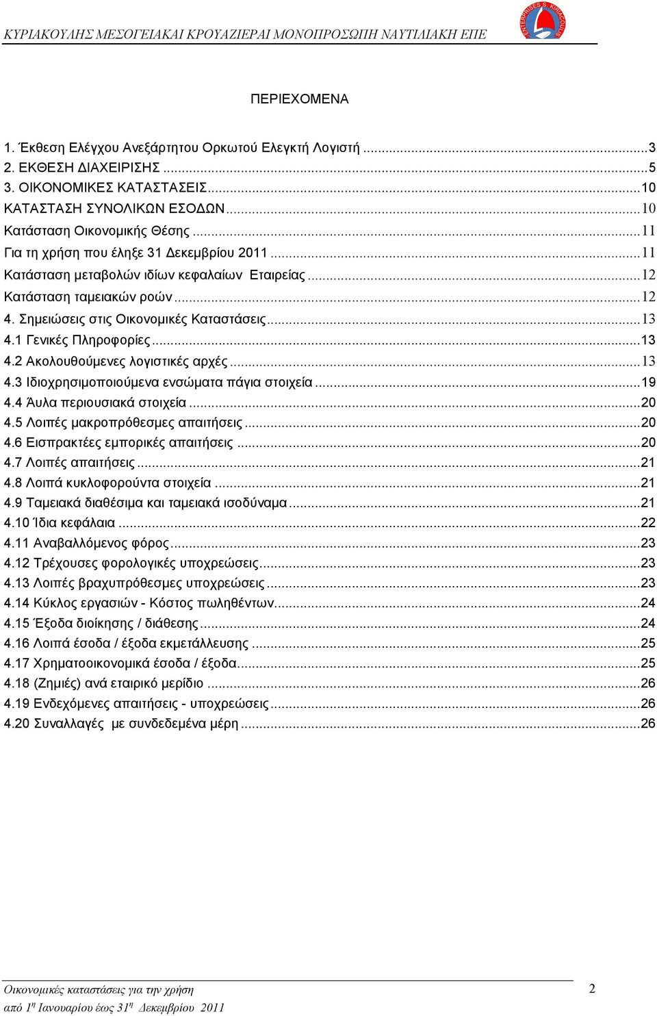 1 Γενικές Πληροφορίες... 13 4.2 Ακολουθούμενες λογιστικές αρχές... 13 4.3 Iδιοχρησιμοποιούμενα ενσώματα πάγια στοιχεία... 19 4.4 Άυλα περιουσιακά στοιχεία... 20 4.5 Λοιπές μακροπρόθεσμες απαιτήσεις.