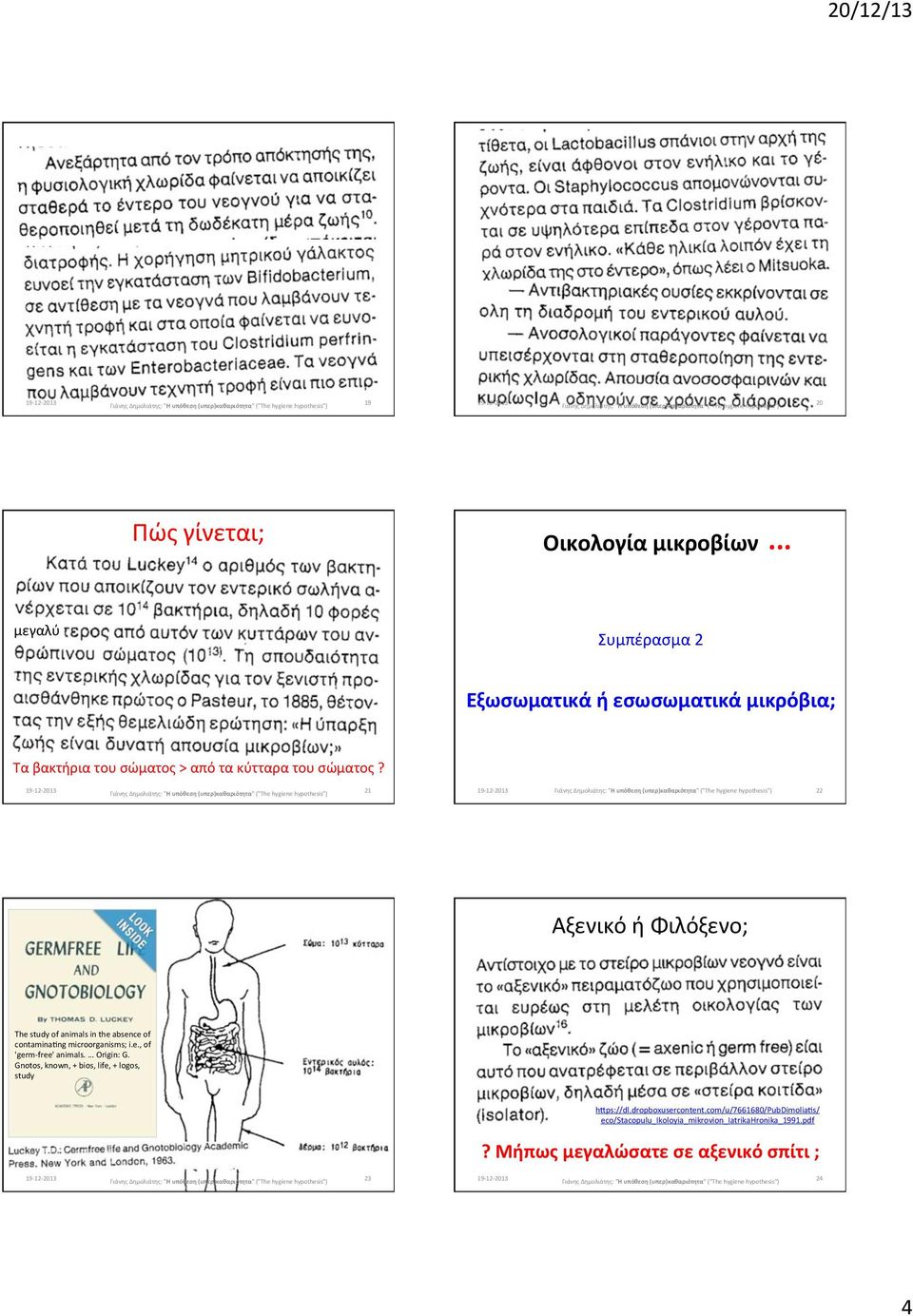 21 22 ΑξενικόήΦιλόξενο; Thestudyofanimalsintheabsenceof contaminahngmicroorganisms;i.e.,of 'germ3free'animals...origin:g.