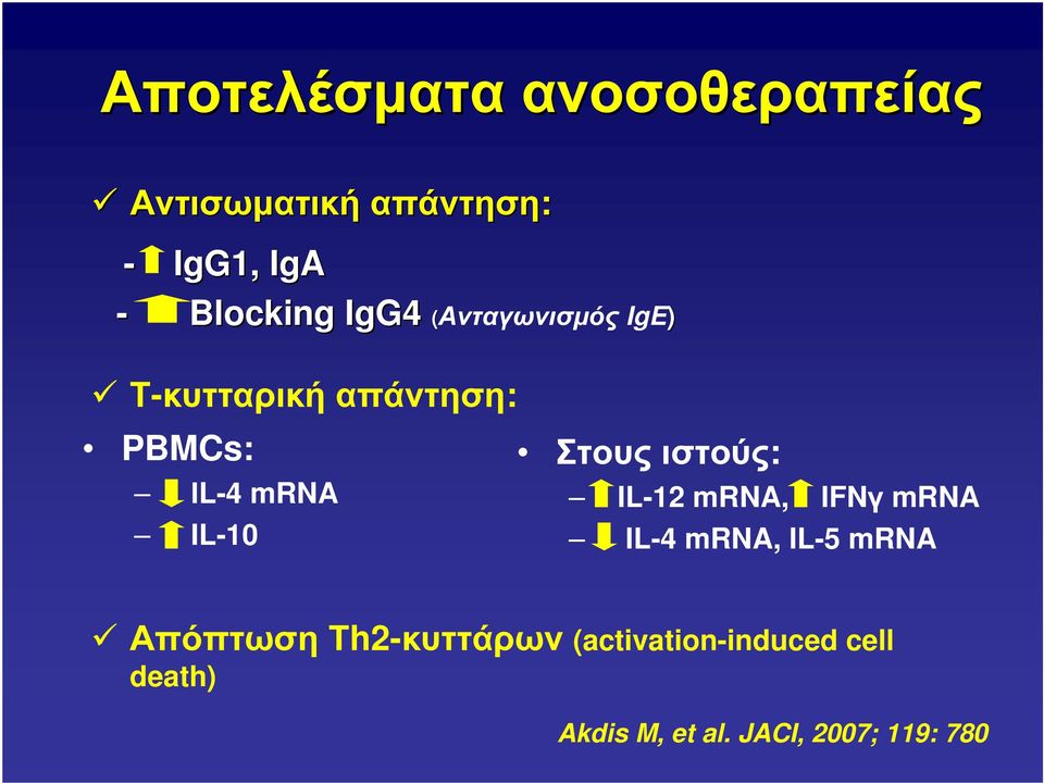 IL-10 Στους ιστούς: IL-12 mrna, IFNγ mrna IL-4 mrna, IL-5 mrna Απόπτωση
