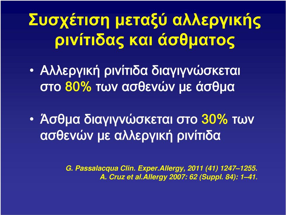 30% των ασθενών με αλλεργική ρινίτιδα G. Passalacqua Clin. Exper.