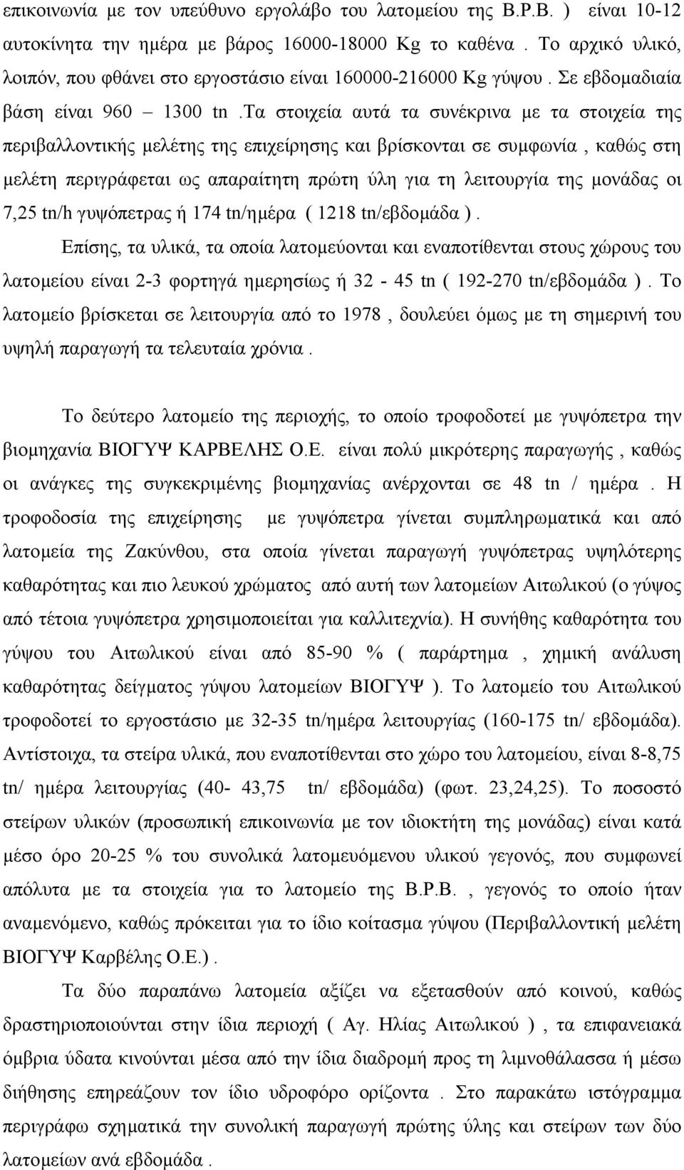 τα στοιχεία αυτά τα συνέκρινα µε τα στοιχεία της περιβαλλοντικής µελέτης της επιχείρησης και βρίσκονται σε συµφωνία, καθώς στη µελέτη περιγράφεται ως απαραίτητη πρώτη ύλη για τη λειτουργία της