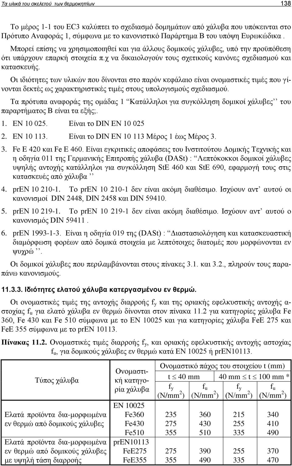 Οι ιδιότητες των υλικών που δίνονται στο παρόν κεφάλαιο είναι ονομαστικές τιμές που γίνονται δεκτές ως χαρακτηριστικές τιμές στους υπολογισμούς σχεδιασμού.