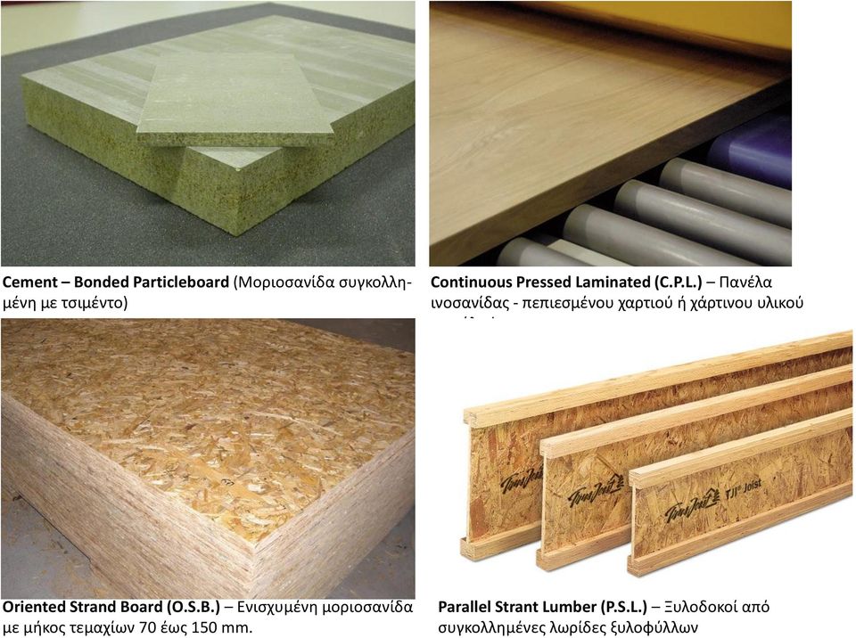 Oriented Strand Board (O.S.B.) Ενισχυμένη μοριοσανίδα με μήκος τεμαχίων 70 έως 150 mm.