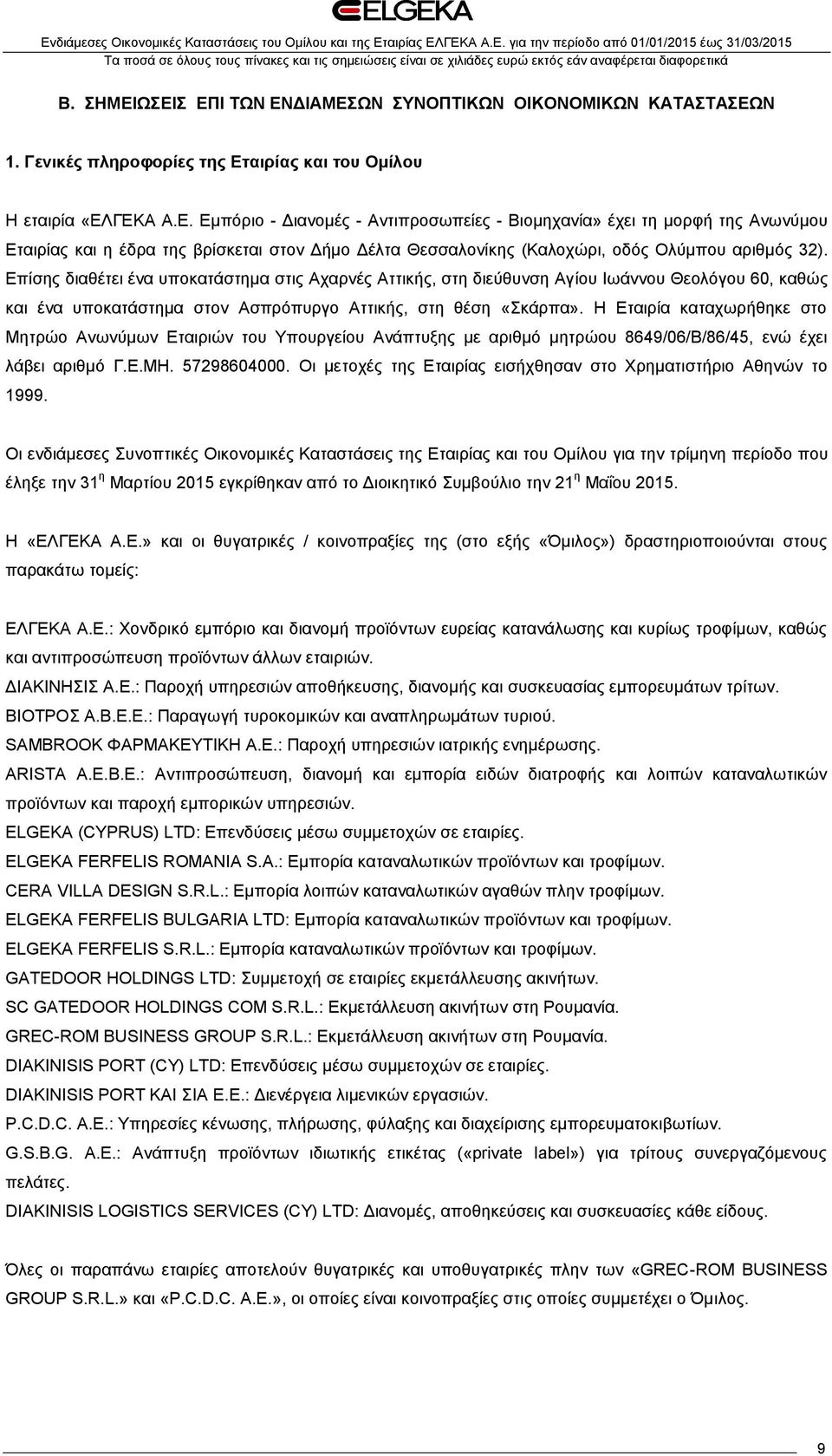 Η Εταιρία καταχωρήθηκε στο Μητρώο Ανωνύμων Εταιριών του Υπουργείου Ανάπτυξης με αριθμό μητρώου 8649/06/Β/86/45, ενώ έχει λάβει αριθμό Γ.Ε.ΜΗ. 57298604000.