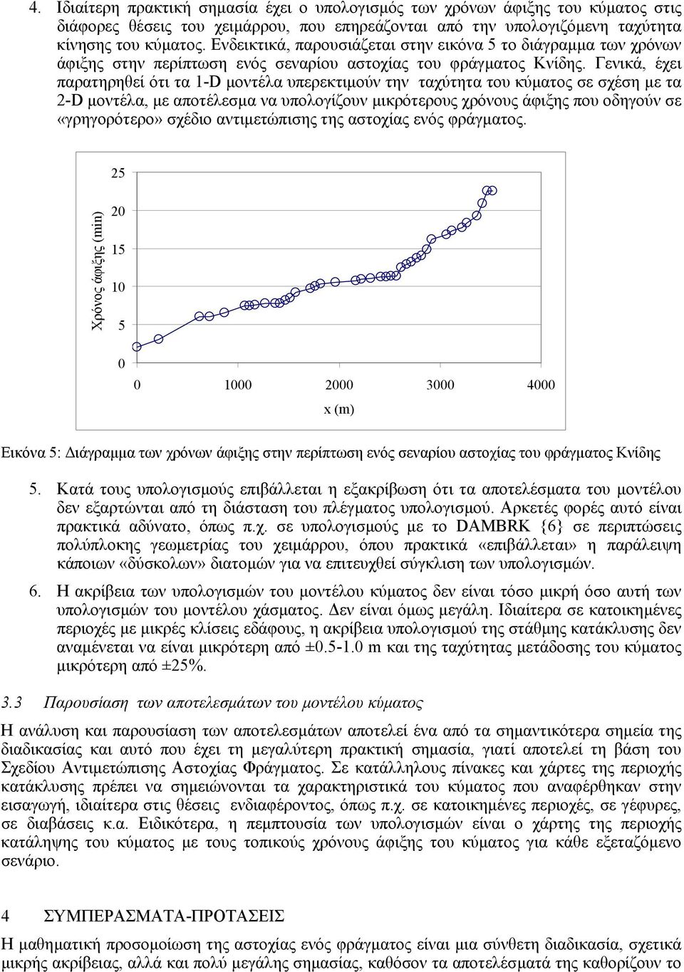 Γενικά, έχει παρατηρηθεί ότι τα 1-D µοντέλα υπερεκτιµούν την ταχύτητα του κύµατος σε σχέση µε τα 2-D µοντέλα, µε αποτέλεσµα να υπολογίζουν µικρότερους χρόνους άφιξης που οδηγούν σε «γρηγορότερο»