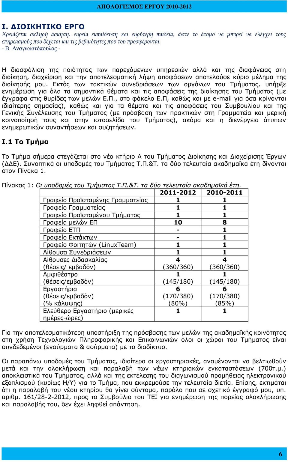 Εκτός των τακτικών συνεδριάσεων των οργάνων του Τμήματος, υπήρξε ενημέρωση για όλα τα σημαντικά θέματα και τις αποφάσεις της διοίκησης του Τμήματος (με έγγραφα στις θυρίδες των μελών Ε.Π.