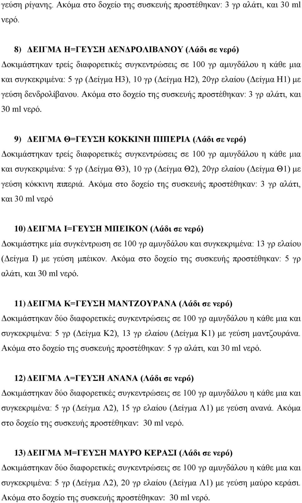 Η1) με γεύση δενδρολίβανου. Ακόμα στο δοχείο της συσκευής προστέθηκαν: 3 γρ αλάτι, και 30 ml νερό.