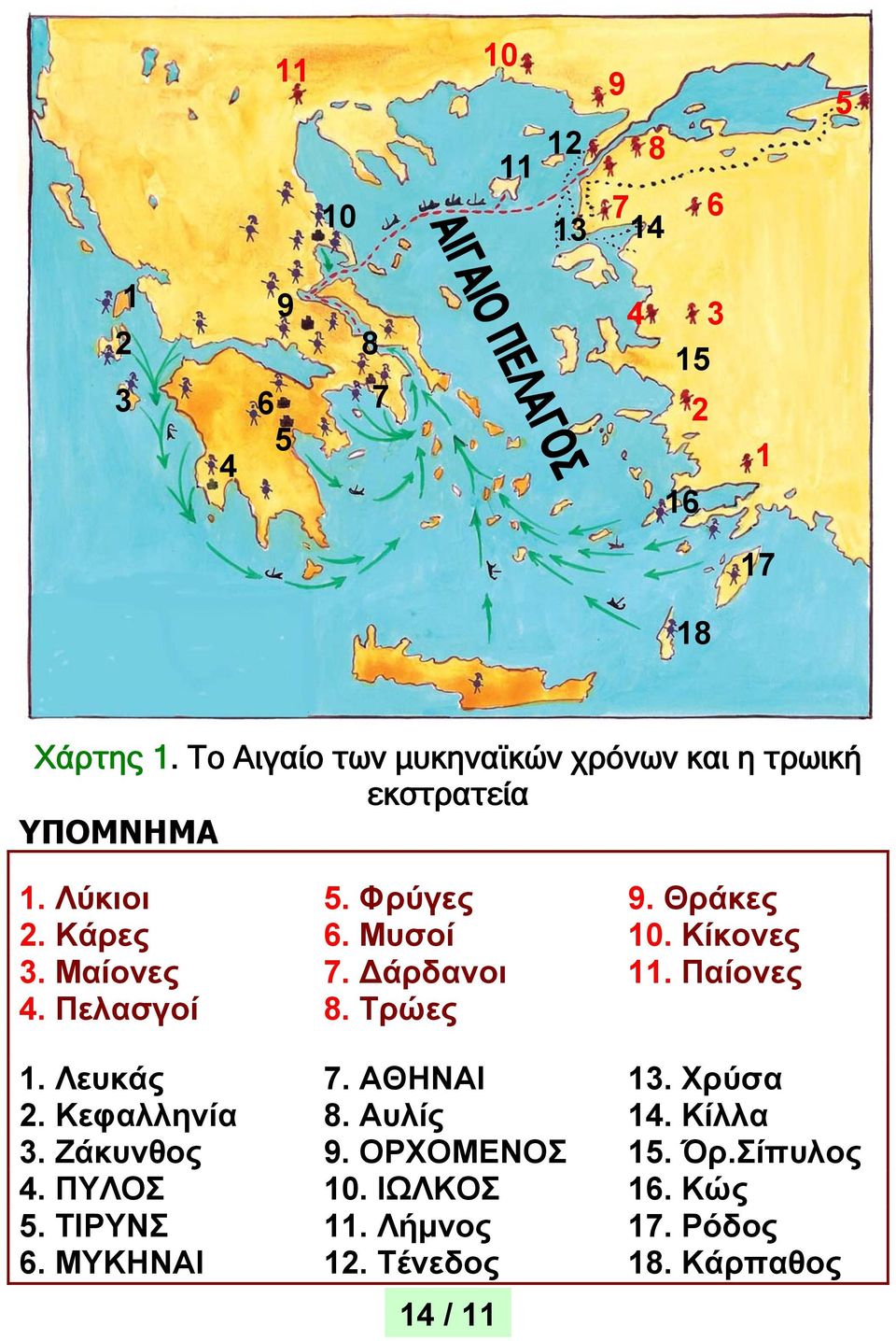 Κάρες 6. Μυσοί 10. Κίκονες 3. Μαίονες 7. άρδανοι 11. Παίονες 4. Πελασγοί 8. Τρώες 1. Λευκάς 7. ΑΘΗΝΑΙ 13. Χρύσα 2. Κεφαλληνία 8.