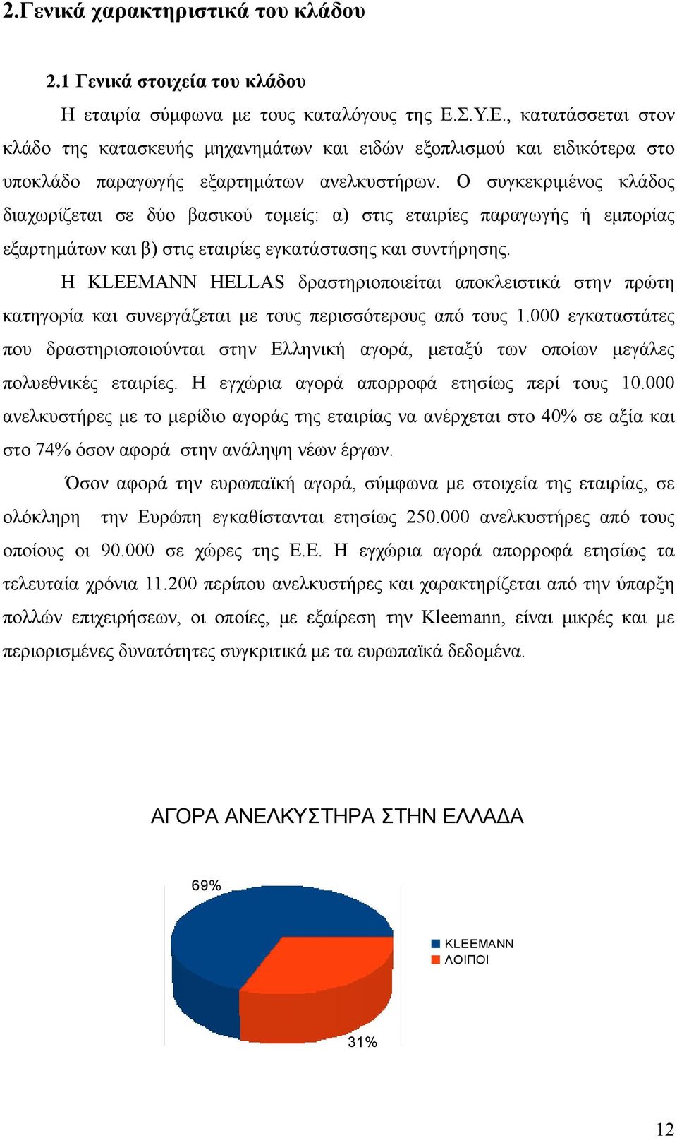 Ο συγκεκριμένος κλάδος διαχωρίζεται σε δύο βασικού τομείς: α) στις εταιρίες παραγωγής ή εμπορίας εξαρτημάτων και β) στις εταιρίες εγκατάστασης και συντήρησης.