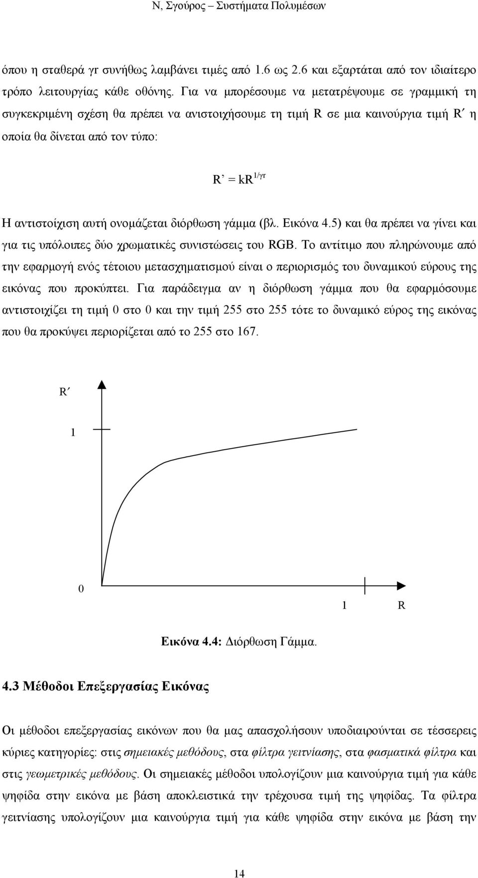 ονοµάζεται διόρθωση γάµµα (βλ. Εικόνα 4.5) και θα πρέπει να γίνει και για τις υπόλοιπες δύο χρωµατικές συνιστώσεις του RGB.