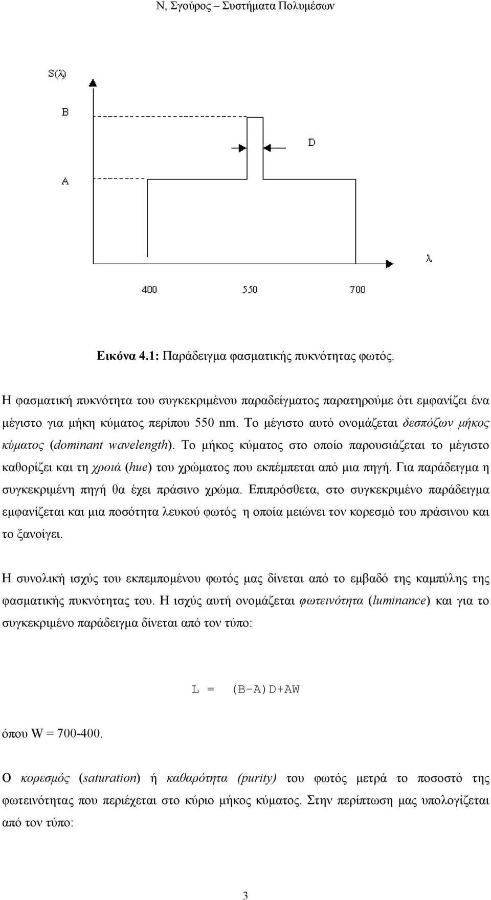 Για παράδειγµα η συγκεκριµένη πηγή θα έχει πράσινο χρώµα. Επιπρόσθετα, στο συγκεκριµένο παράδειγµα εµφανίζεται και µια ποσότητα λευκού φωτός η οποία µειώνει τον κορεσµό του πράσινου και το ξανοίγει.