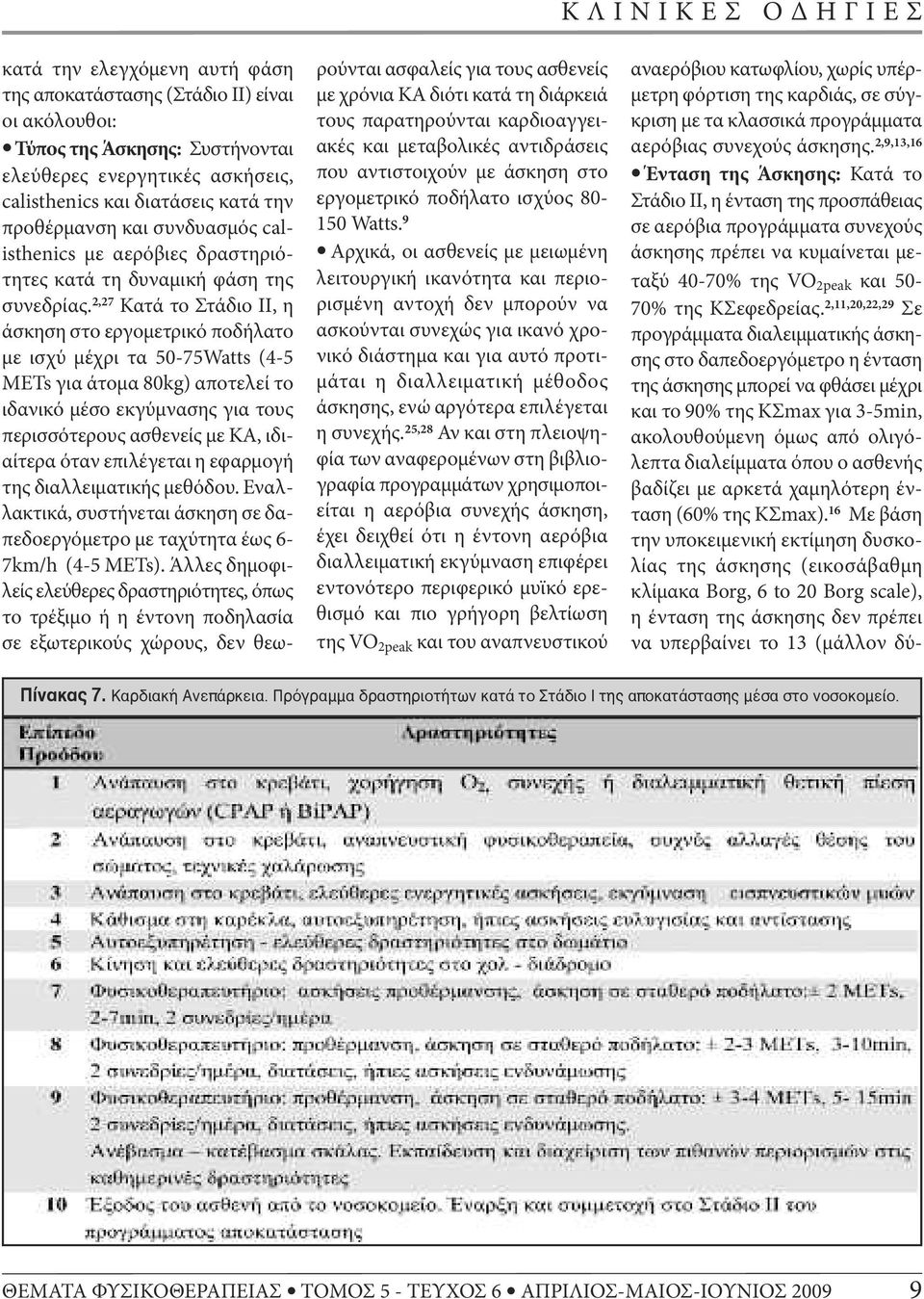 2,27 Κατά το Στάδιο ΙΙ, η άσκηση στο εργομετρικό ποδήλατο με ισχύ μέχρι τα 50-75Watts (4-5 METs για άτομα 80kg) αποτελεί το ιδανικό μέσο εκγύμνασης για τους περισσότερους ασθενείς με ΚΑ, ιδιαίτερα