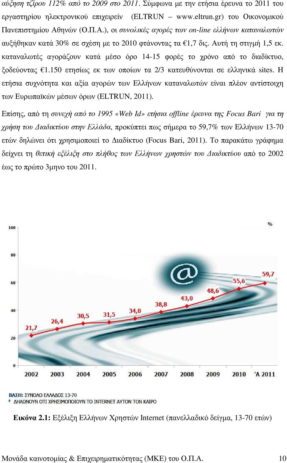 καταναλωτές αγοράζουν κατά µέσο όρο 14-15 φορές το χρόνο από το διαδίκτυο, ξοδεύοντας 1.150 ετησίως εκ των οποίων τα 2/3 κατευθύνονται σε ελληνικά sites.