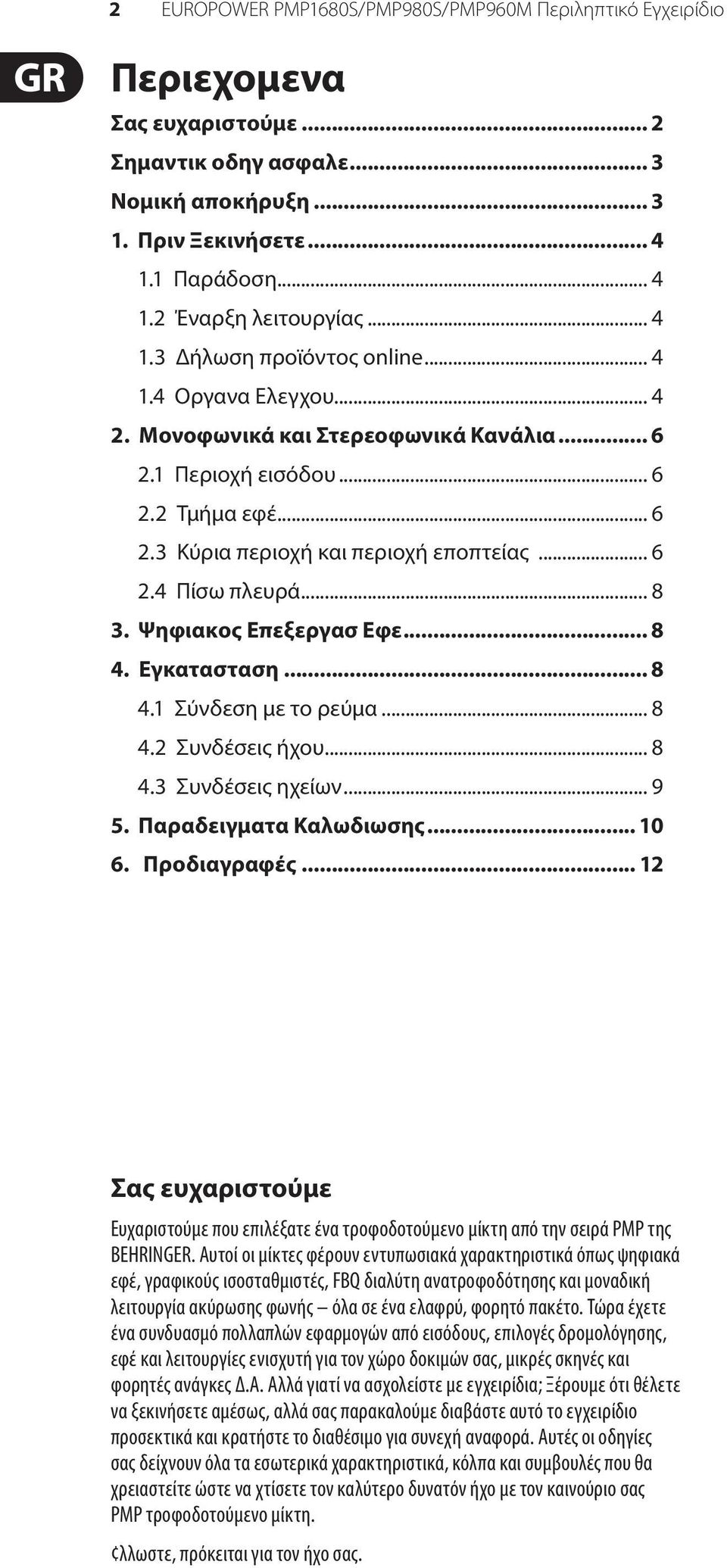 .. 8 3. Ψηφιακος Επεξεργασ Εφε... 8 4. Εγκατασταση... 8 4.1 Σύνδεση με το ρεύμα... 8 4.2 Συνδέσεις ήχου... 8 4.3 Συνδέσεις ηχείων... 9 5. Παραδειγματα Καλωδιωσης... 10 6. Προδιαγραφές.