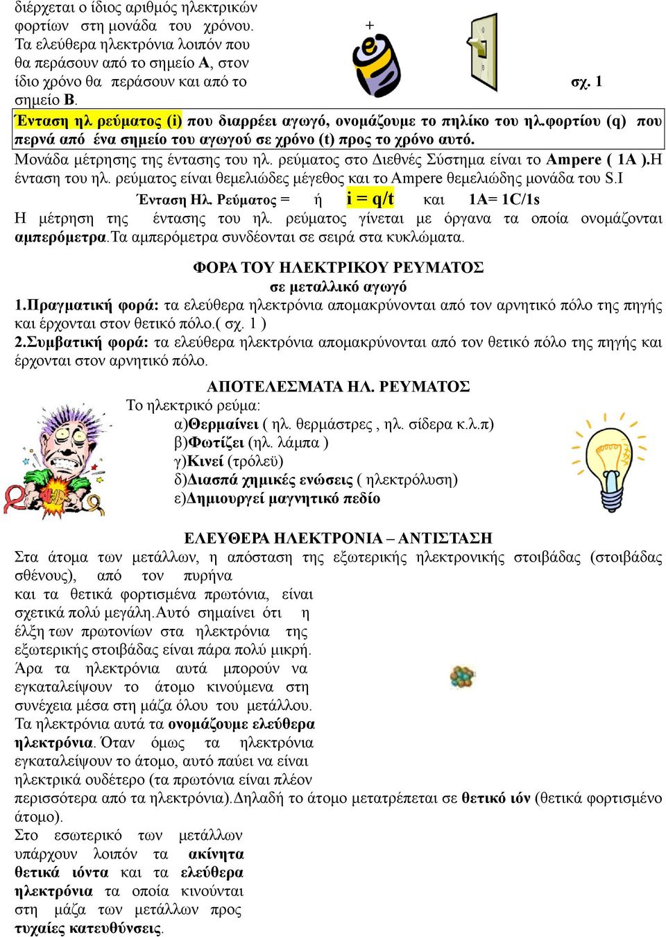 ρεύματος στο Διεθνές Σύστημα είναι το Ampere ( 1A ).Η ένταση του ηλ. ρεύματος είναι θεμελιώδες μέγεθος και το Ampere θεμελιώδης μονάδα του S.I Ένταση Ηλ.