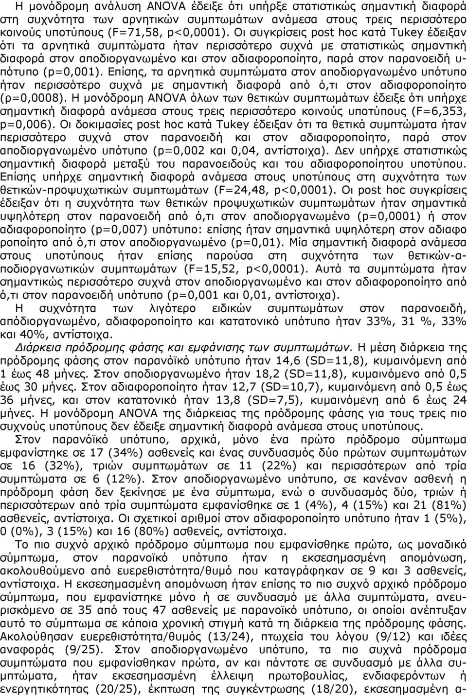 πότυπο (p=0,001). Επίσης, τα αρνητικά συµπτώµατα στον αποδιοργανωµένο υπότυπο ήταν περισσότερο συχνά µε σηµαντική διαφορά από ό,τι στον αδιαφοροποίητο (ρ=0,0008).