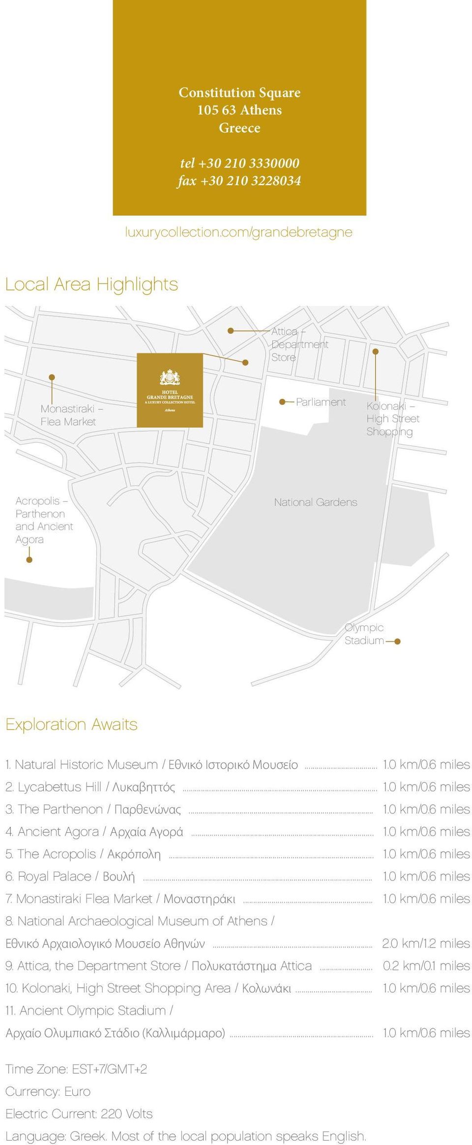 Stadium Exploration Awaits 1. Natural Historic Museum / Εθνικό Ιστορικό Μουσείο... 1.0 km/0.6 miles 2. Lycabettus Hill / Λυκαβηττός... 1.0 km/0.6 miles 3. The Parthenon / Παρθενώνας... 1.0 km/0.6 miles 4.