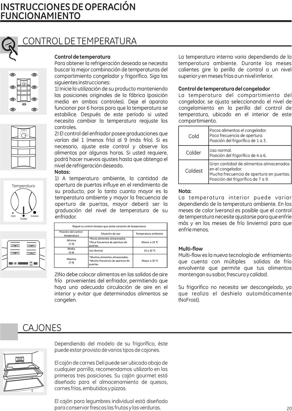 congelador y frigorífico. Siga las siguientes instrucciones: 1) Inicie la utilización de su producto manteniendo las posiciones originales de la fábrica (posición media en ambos controles).