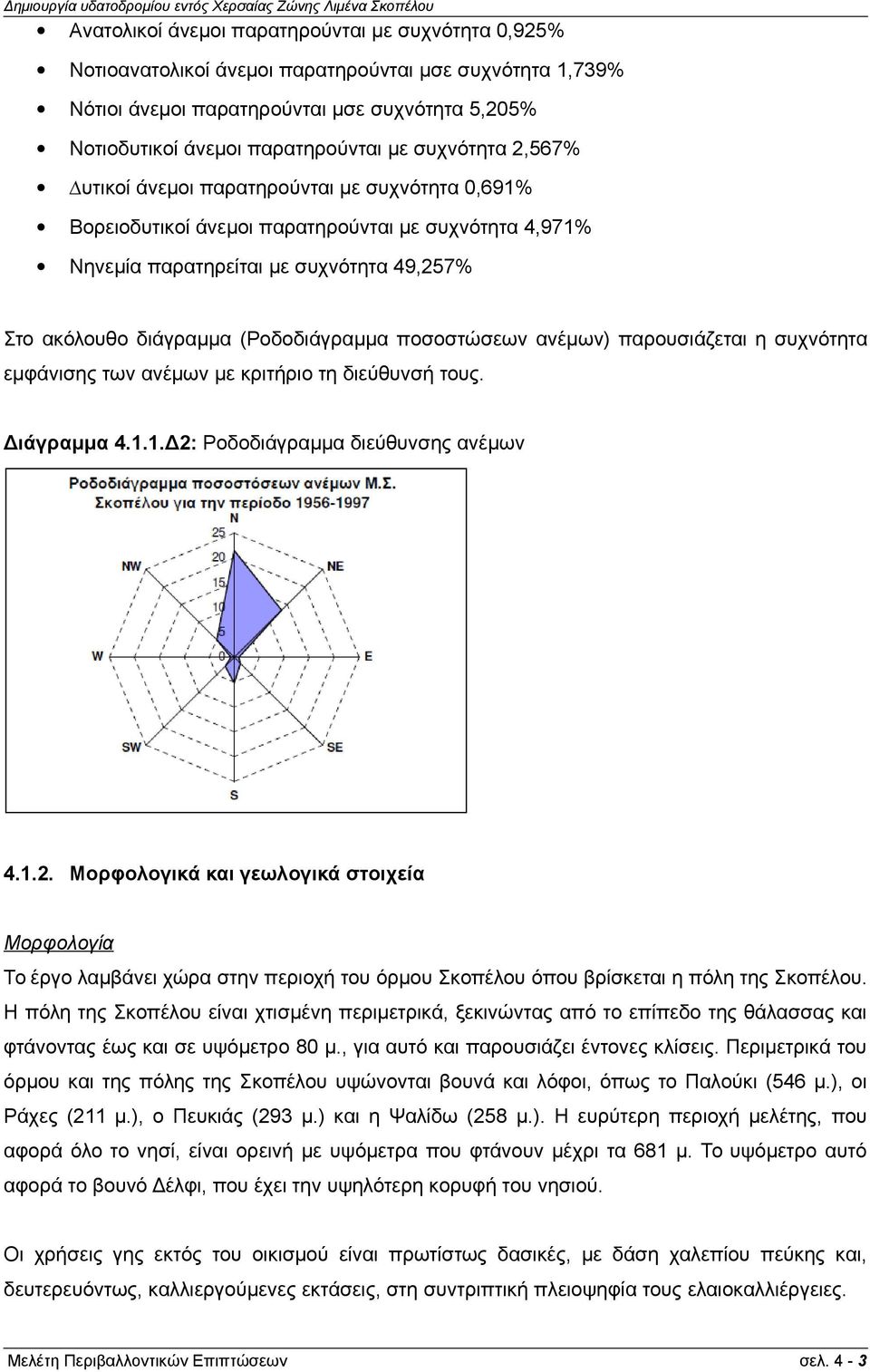 ποσοστώσεων ανέμων) παρουσιάζεται η συχνότητα εμφάνισης των ανέμων με κριτήριο τη διεύθυνσή τους. Διάγραμμα 4.1.1.Δ2:
