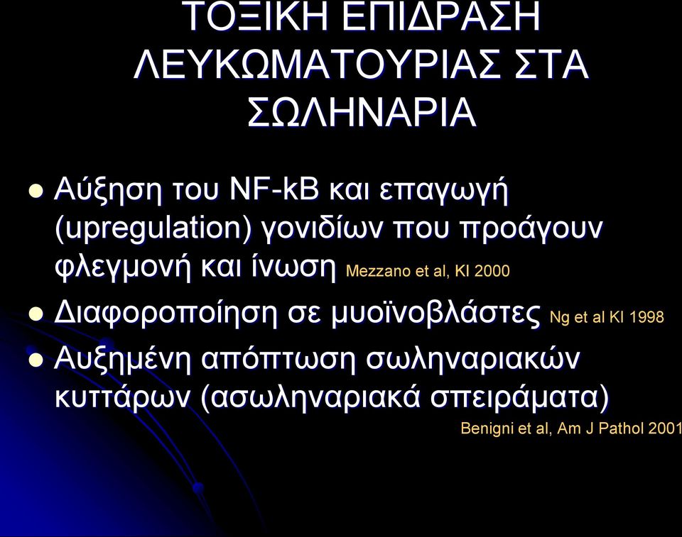 2000 Διαφοροποίηση σε μυοϊνοβλάστες Ng et al KI 1998 Αυξημένη απόπτωση