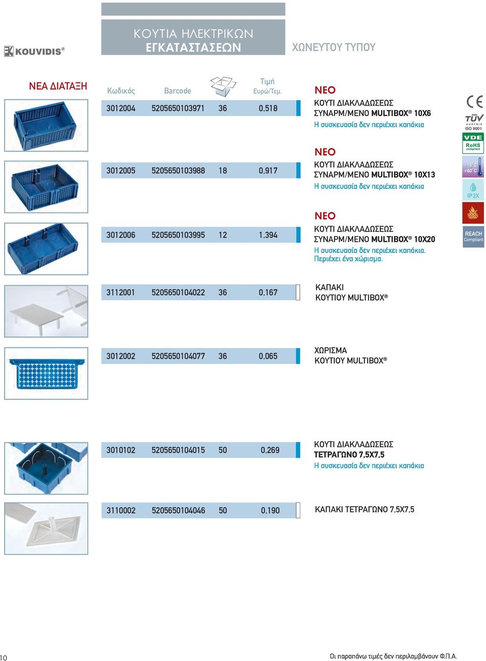 MULTIBOX 10Χ20 3112001 5205650104022 36 0,167 KAΠAKI ΚΟΥΤΙΟΥ MULTIBOX 3012002 5205650104077 36 0,065 ΧΩΡΙΣΜΑ