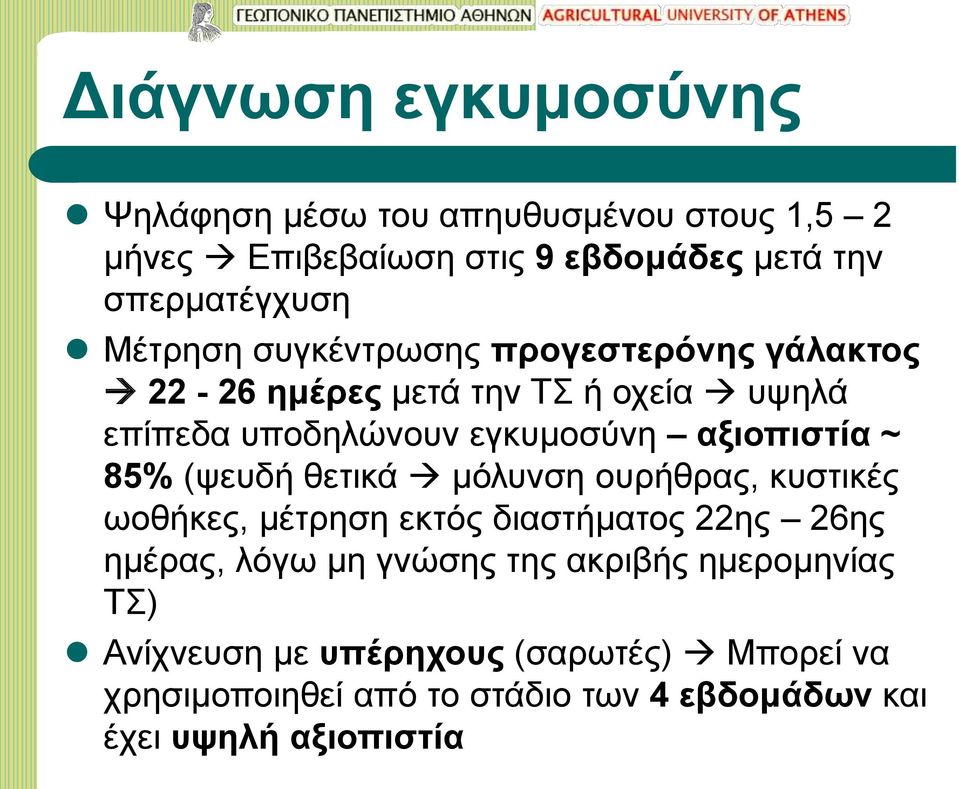 ~ 85% (ψευδή θετικά μόλυνση ουρήθρας, κυστικές ωοθήκες, μέτρηση εκτός διαστήματος 22ης 26ης ημέρας, λόγω μη γνώσης της