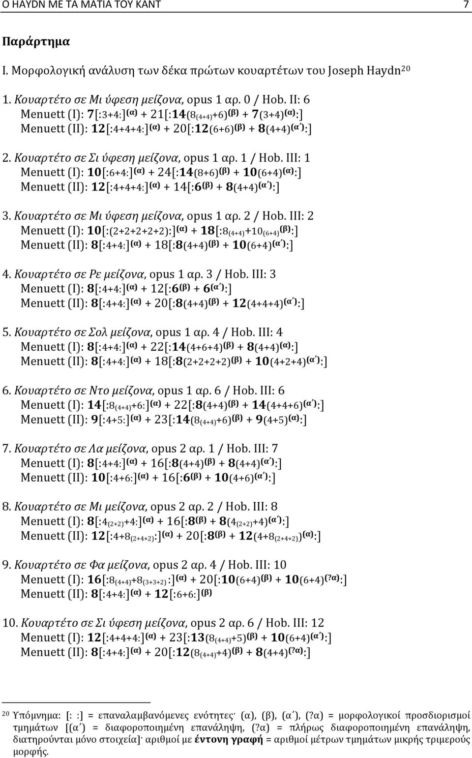 III: 1 Menuett (I): 10[:6+4:] (α) + 24[:14(8+6) (β) + 10(6+4) (α) :] Menuett (II): 12[:4+4+4:] (α) + 14[:6 (β) + 8(4+4) (α ) :] 3. Κουαρτέτο σε Μι ύφεση μείζονα, opus 1 αρ. 2 / Hob.