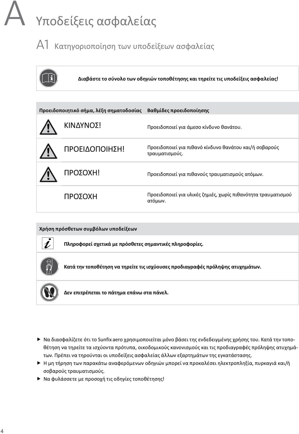 Προειδοποιεί για πιθανούς τραυματισμούς ατόμων. ΠΡΟΣΟΧΗ Προειδοποιεί για υλικές ζημιές, χωρίς πιθανότητα τραυματισμού ατόμων.