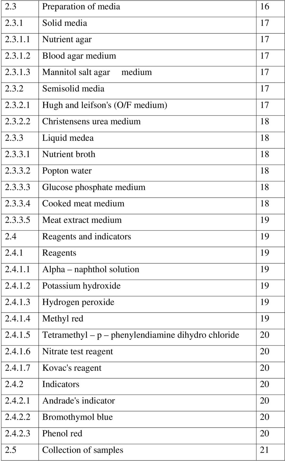 4 Reagents and indicators 19 2.4.1 Reagents 19 2.4.1.1 Alpha naphthol solution 19 2.4.1.2 Potassium hydroxide 19 2.4.1.3 Hydrogen peroxide 19 2.4.1.4 Methyl red 19 2.4.1.5 Tetramethyl p phenylendiamine dihydro chloride 20 2.