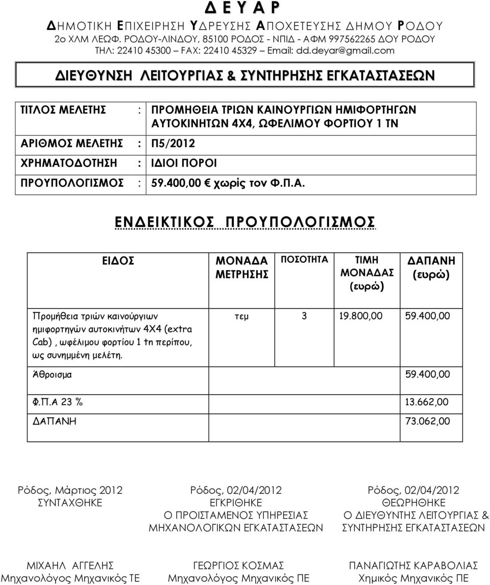 ΠΟΡΟΙ ΠΡΟΥΠΟΛΟΓΙΣΜΟΣ : 59.400,00 χωρίς τον Φ.Π.Α.