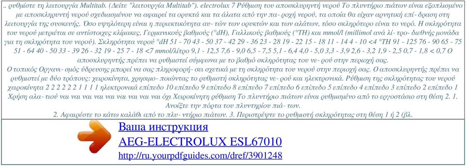 αρνητική επί δραση στη λειτουργία της συσκευής. Όσο υψηλότερη είναι η περιεκτικότητα αυ τών των ορυκτών και των αλάτων, τόσο σκληρότερο είναι το νερό.