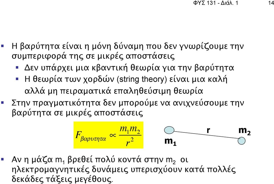 θεωρία για την βαρύτητα Η θεωρία των χορδών (string theory) είναι μια καλή αλλά μη πειραματικά επαληθεύσιμη θεωρία Στην