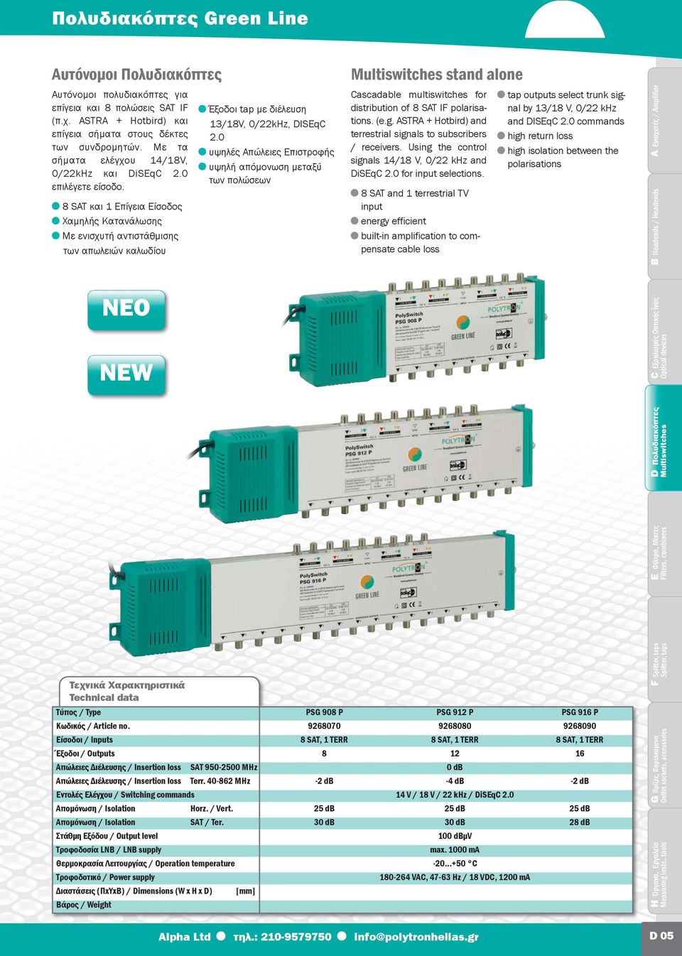 Using the control signals 1418 V, 022 kz and DiSqC 2.0 for input selections.