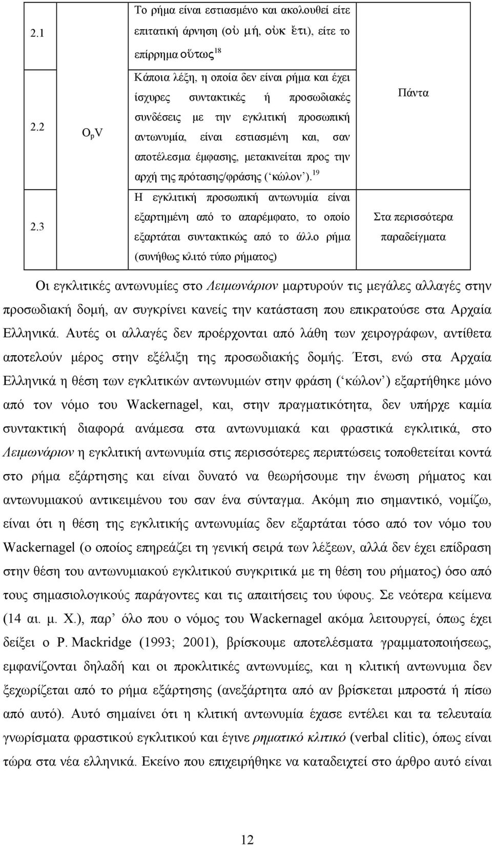 αντωνυµία, είναι εστιασµένη και, σαν αποτέλεσµα έµφασης, µετακινείται προς την αρχή της πρότασης/φράσης ( κώλον ).