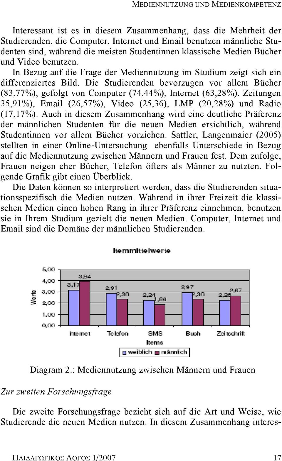 Die Studierenden bevorzugen vor allem Bücher (83,77%), gefolgt von Computer (74,44%), Internet (63,28%), Zeitungen 35,91%), Email (26,57%), Video (25,36), LMP (20,28%) und Radio (17,17%).