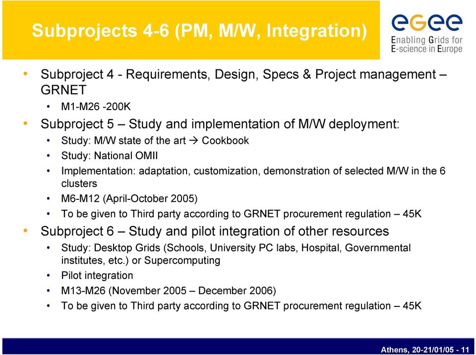 Third party according to GRNET procurement regulation 45K Subproject 6 Study and pilot integration of other resources Study: Desktop Grids (Schools, University PC labs, Hospital,