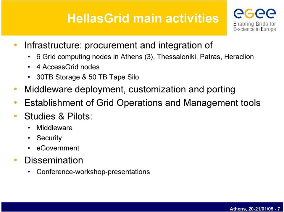 Middleware deployment, customization and porting Establishment of Grid Operations and Management tools