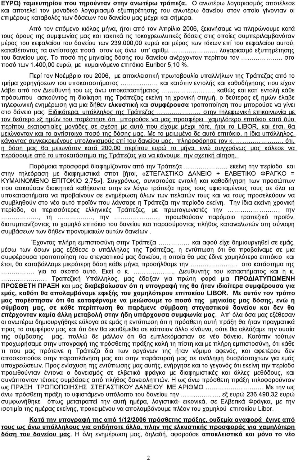 Από τον επόμενο κιόλας μήνα, ήτοι από τον Απρίλιο 2006, ξεκινήσαμε να πληρώνουμε κατά τους όρους της συμφωνίας μας και τακτικά τις τοκοχρεωλυτικές δόσεις στις οποίες συμπεριλαμβανόταν μέρος του