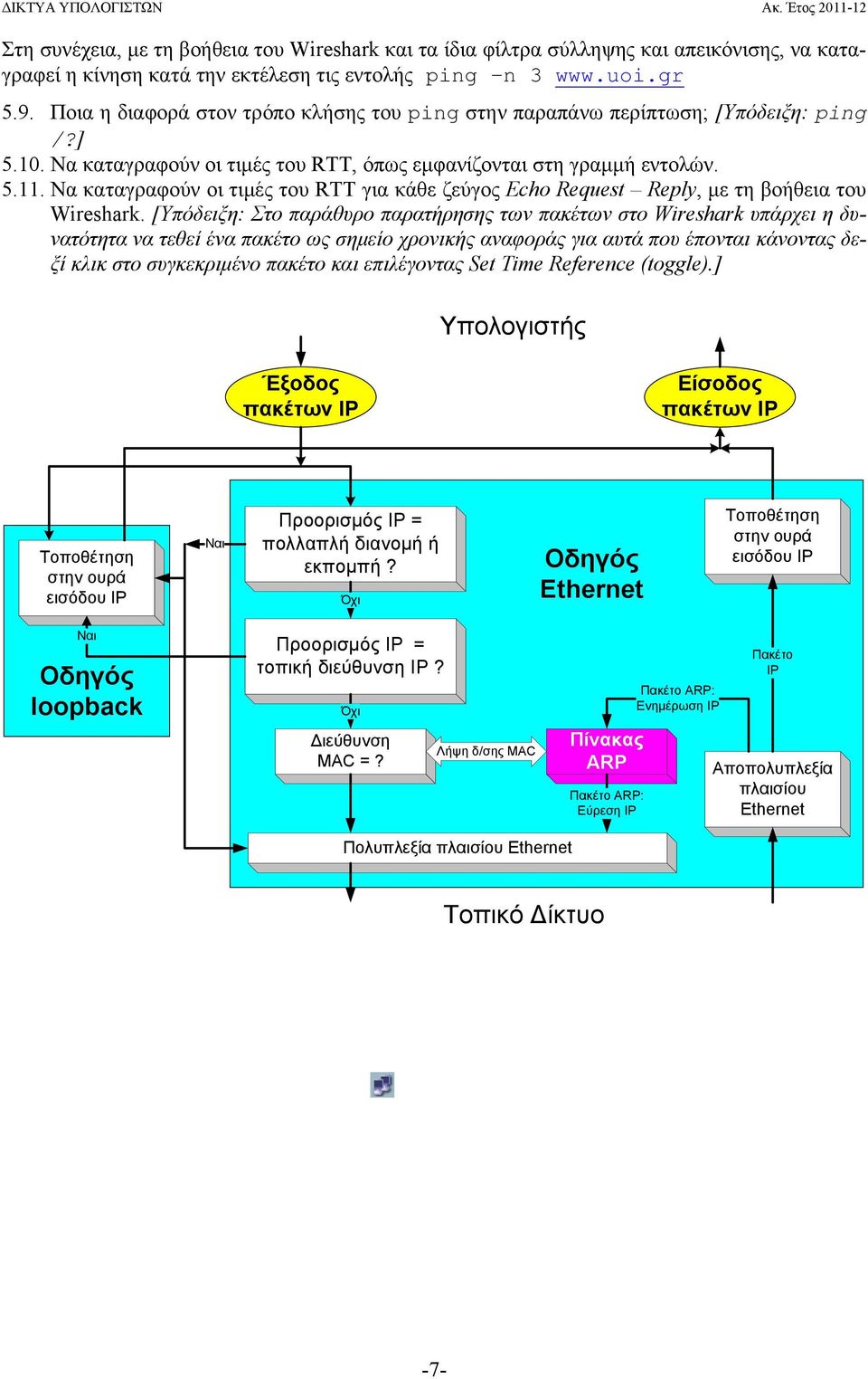 Να καταγραφούν οι τιμές του RTT για κάθε ζεύγος Echo Request Reply, με τη βοήθεια του Wireshark.